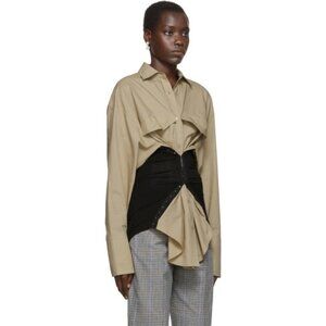 Pushbutton Beige and Black Lace-Up Corset Shirt